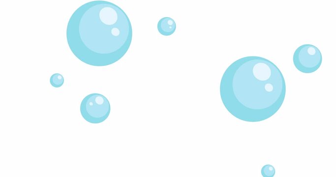 Animation of flying soap bubbles. Soap foam, fizzy drink, oxygen bubble pictogram, effervescent effect. 4K video with alpha channel	
