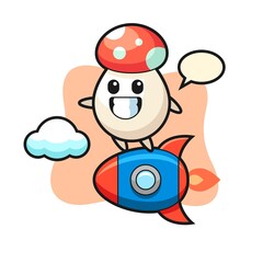 mushroom mascot character riding a rocket