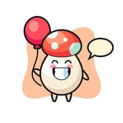 mushroom mascot illustration is playing balloon