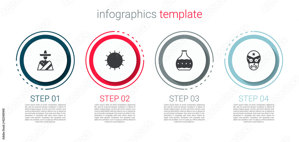 Canvas Prints set mexican man sombrero, sun, tequila bottle and wrestler. business infographic template. vector