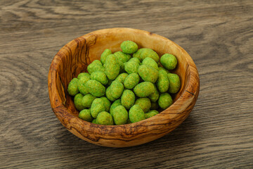 Spicy wasabi peanuts in the bowl