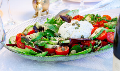 Burrata Salad. Summer Vegetable and Burrata Salad. In a large bowl.