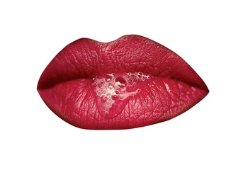 Passionate lips mouth with saliva. Sexy woman lip. - obrazy, fototapety, plakaty