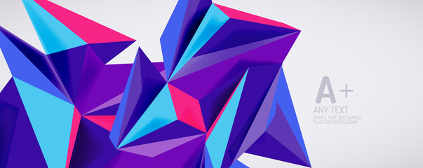 Vector triangle geometric backgrounds. Low poly 3d shape on light backdrop. Vector illustration for covers, banners, flyers and posters and other designs