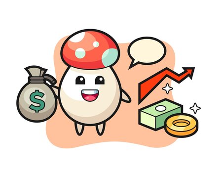 mushroom illustration cartoon holding money sack