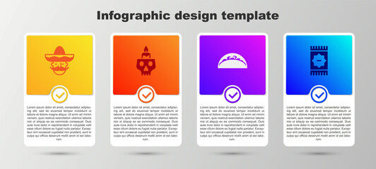 Set Mexican man sombrero, Burning candle on skull, Taco with tortilla and carpet. Business infographic template. Vector