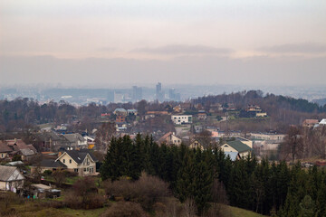 Panorama of Vilnius. View from the mountain to the city. Autumn 