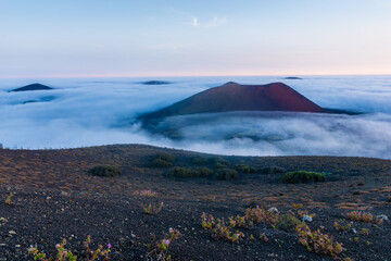Lanzarote's volcanic landscape in the morning