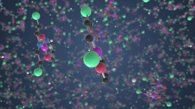Molecule of Cyclophosphamide. Molecular model, science related looping 3d animation