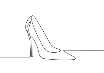 High Heel Trendy Line Art Drawing. Women's Shoe Minimalistic Black Lines Drawing. Female Elegant Shoe Continuous One Line Abstract Illustration. Vector EPS 10 - obrazy, fototapety, plakaty