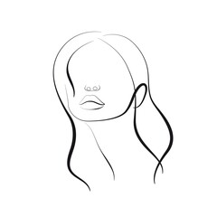 Woman Head Continuous One Line Vector Drawing. Style Template with Abstract Female Face. Modern Minimalist Simple Linear Style. Beauty Fashion Design
