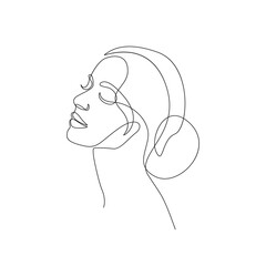Woman Head Continuous One Line Vector Drawing. Style Template with Abstract Female Face. Modern Minimalist Simple Linear Style. Beauty Fashion Design