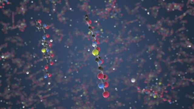 Cefuroxime molecule. Ball-and-stick molecular model. Chemistry related looping 3d animation