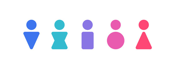 Gender equality and diversity concept. Vector flat illustration set. Colour collection of human silhouette icon isolated on white background. Design element