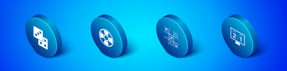 Set Isometric Game dice, Tic tac toe game, Sport mechanical scoreboard and Casino chip icon. Vector