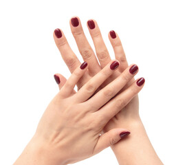 burgundy nail polish on a white background