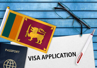 Visa application form and flag of Sri Lanka