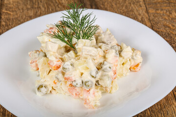 Traditional Russian salad with mayonnaise