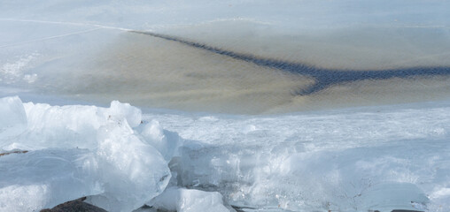 The abstract background of ice structure in a lake landscape.
