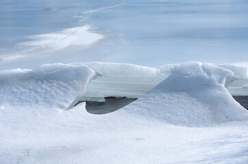 The abstract background of ice structure in a lake landscape.