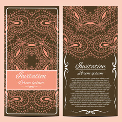 Invitation cards. Vintage decorative elements. Hand drawn background.
