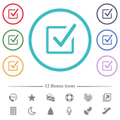 Checked box flat color icons in circle shape outlines