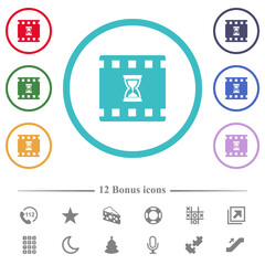 Movie processing flat color icons in circle shape outlines