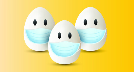 Happy Easter background vector illustration. Easter eggs vector. Eggs with medical mask.