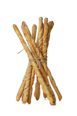 Tasty grissini breadsticks isolated on white background