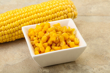 Sweet yellow corn in the bowl
