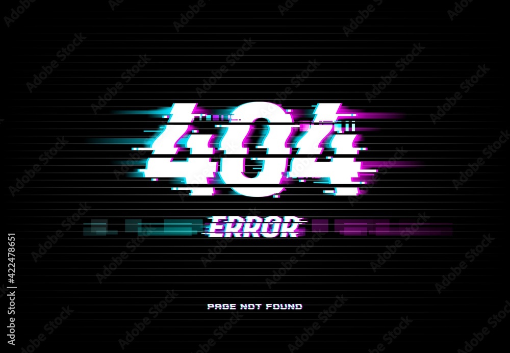 Leinwandbilder Page not found 404 error on glitched screen background. Problem with Internet connection, site access technical trouble and webpage loading failure concept with electric interferences vector effect