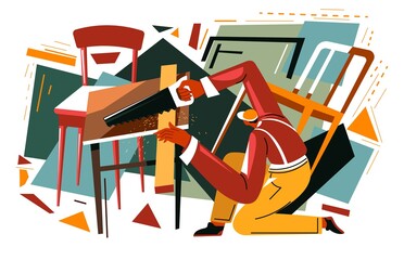 Carpenter working on creating chair, furniture