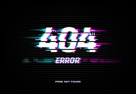 Page not found 404 error on glitched screen background. Problem with Internet connection, site access technical trouble and webpage loading failure concept with electric interferences vector effect