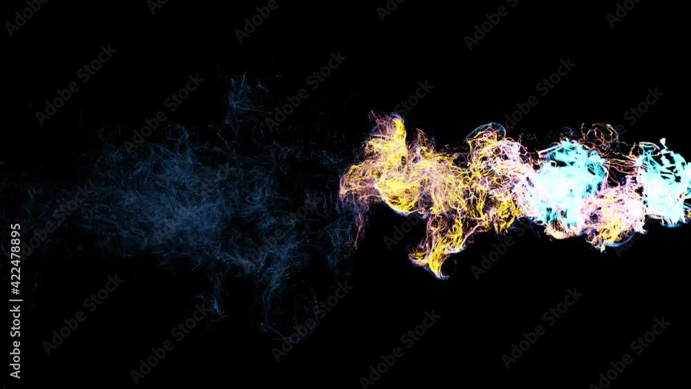 Poster 3d render of fast-moving glowing particles on dark background. explosion-style simulation going from