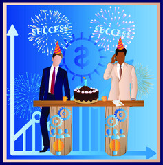 Two directors, one European, the other black, made a good deal. Fireworks and a cake in honor of the good work of the company.