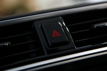 Emergency stop button in car. Warning of the danger and stop. 