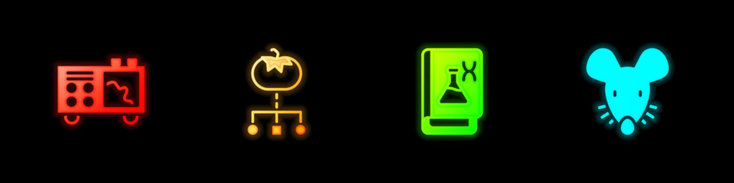 Set Spectrometer, Genetically Modified Food, Engineering Book And Experimental Mouse Icon. Vector