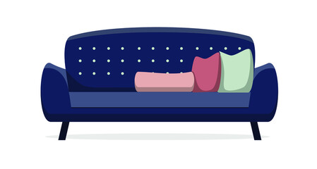 Cute sofa in a flat style on a white background. Decorative pillows. Living Room furniture