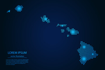 Abstract image Hawaii map from point blue and glowing stars on a dark background. vector illustration.  © Arif Hama