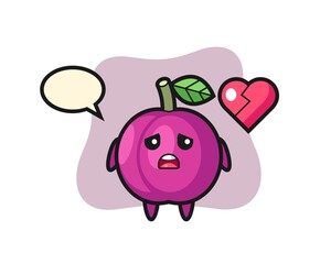 plum fruit cartoon illustration is broken heart