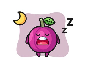 plum fruit character illustration sleeping at night