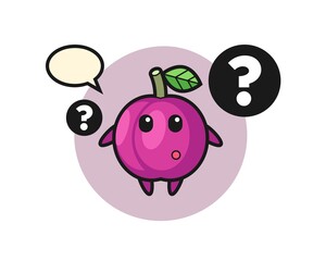 Cartoon Illustration of plum fruit with the question mark