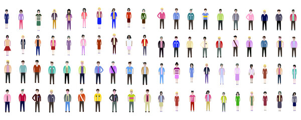 Multiethnic group of working people standing together on white background, diversity and multiculturalism. Set of full body diverse business people. Working man and woman
