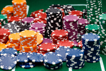 Stacks of playing chips on casino table