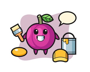 Character Illustration of plum fruit as a painter