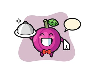 Character mascot of plum fruit as a waiters
