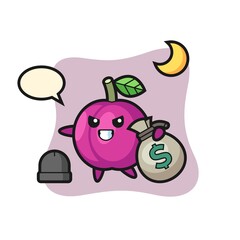 Illustration of plum fruit cartoon is stolen the money