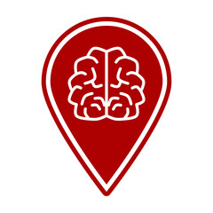 Map pointer with brain icon. Vector icon isolated on white background