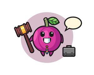 Illustration of plum fruit mascot as a lawyer