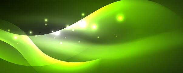 Fototapeta premium Shiny glowing neon wave, light lines abstract background. Magic energy and motion concept. Vector wallpaper template